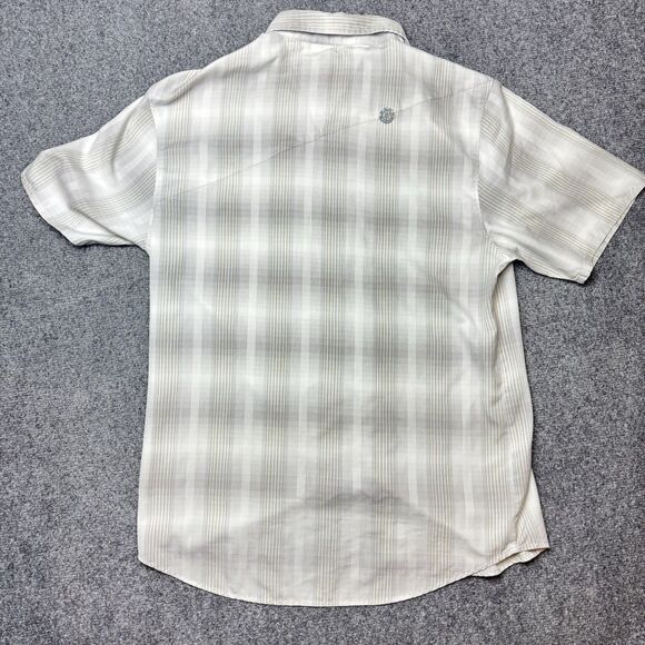 Element Wood & Thread Medium Shirt Button White Gray Plaid Striped Surf Casual - Picture 3 of 6